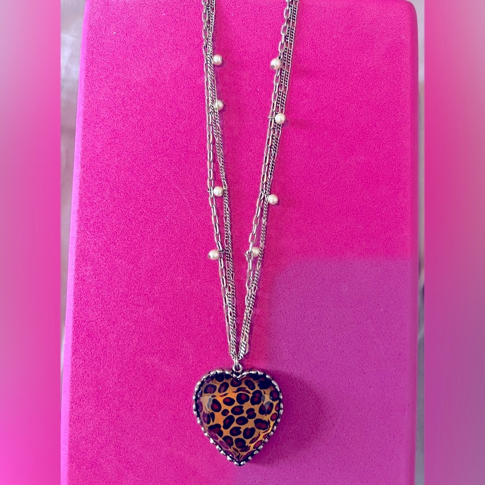 Betsy Johnson Leopard Heart Necklace